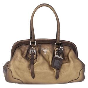 Prada Belted Frame Satchel Metallic Leather Gold Leather Handbag
